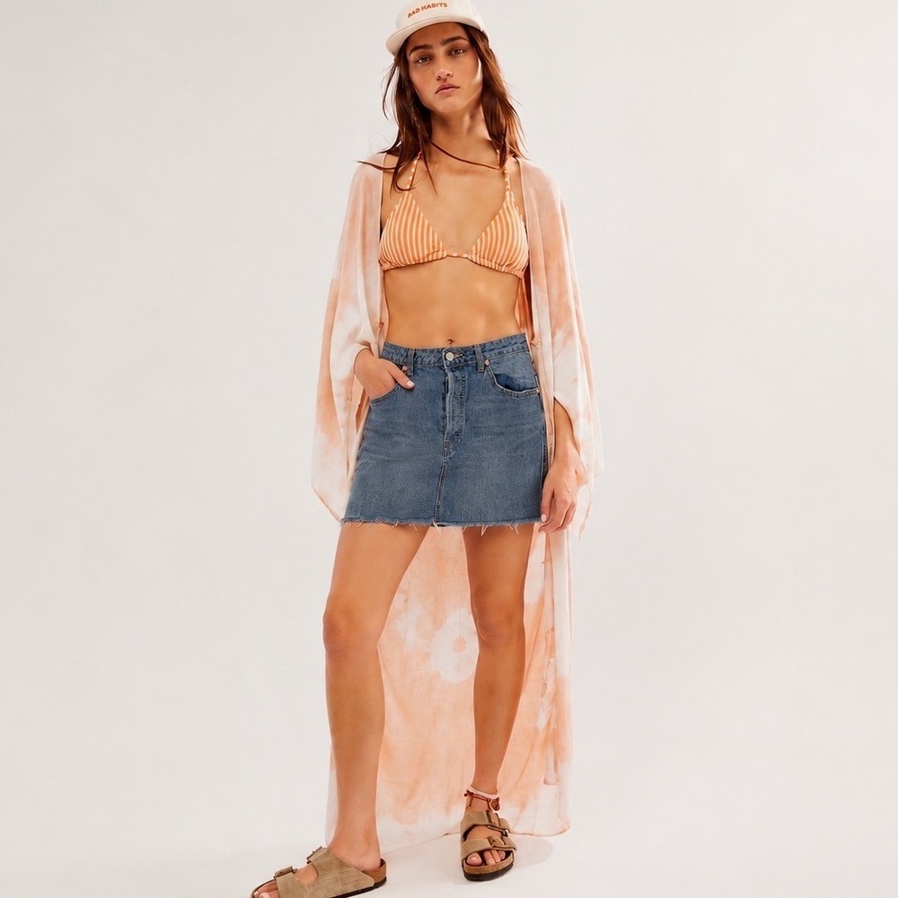 We The Free Free People Denim Mini Skirt Womens 31 Cinch Back Boho Chic‎ Western